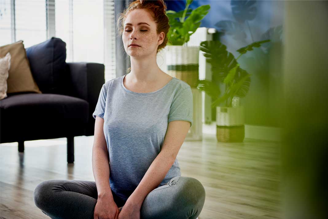 Mindfulness Meditation Exercise Done at Home to Help with Stress Reduction